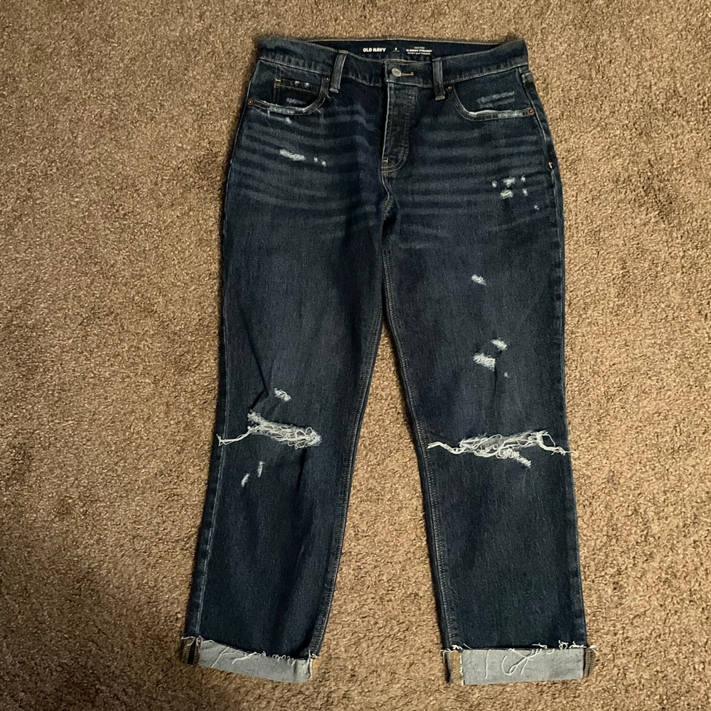 Old Navy High Rise Slouchy Straight Distressed Jeans 2 Petite